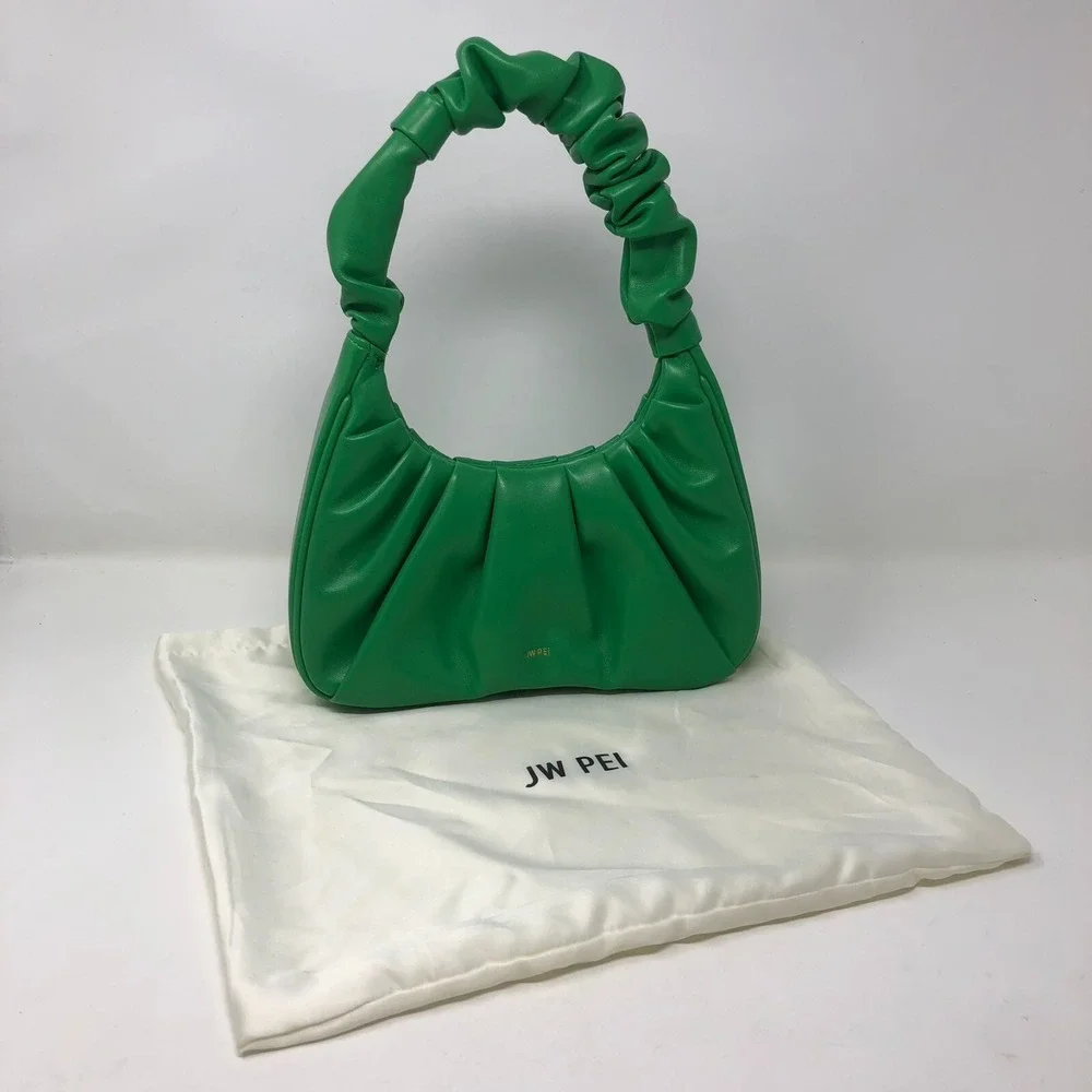 JW Pei Gabbi Ruched Hobo Green Handbag Faux Leather Vegan Purse St Patricks Day